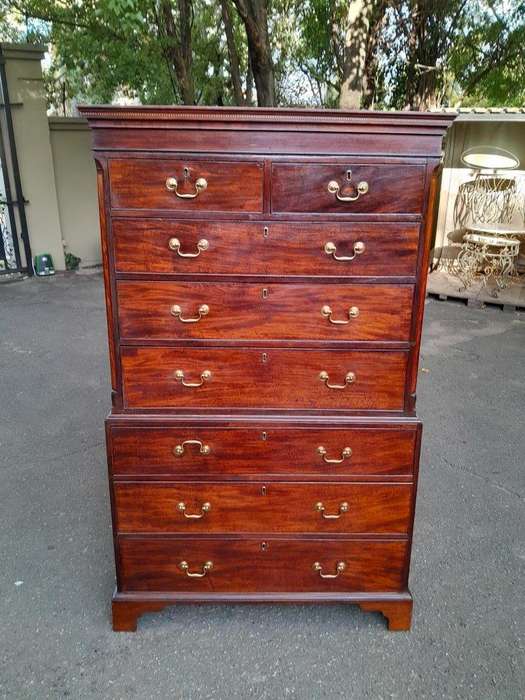 An 18th Century Georgian Mahogany Chest on Chest With Brass Handles
