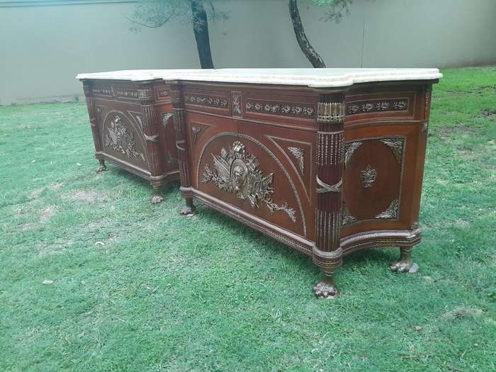 A 20th Century Rare Pair of French Style Mahogany Chests / Servers / Sideboards / Cabinets with O...
