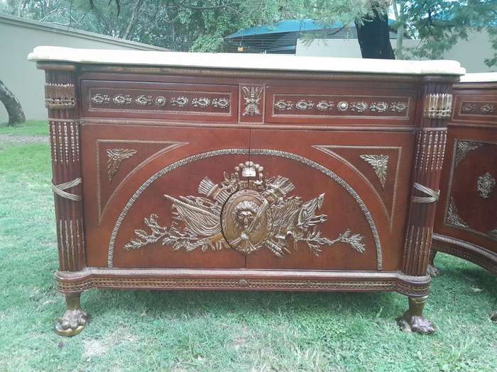 A 20th Century Rare Pair of French Style Mahogany Chests / Servers / Sideboards / Cabinets with O...
