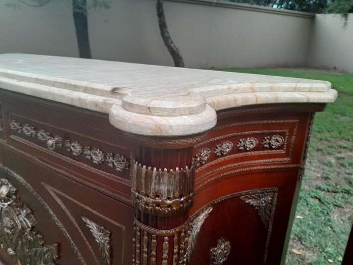 A 20th Century Rare Pair of French Style Mahogany Chests / Servers / Sideboards / Cabinets with O...