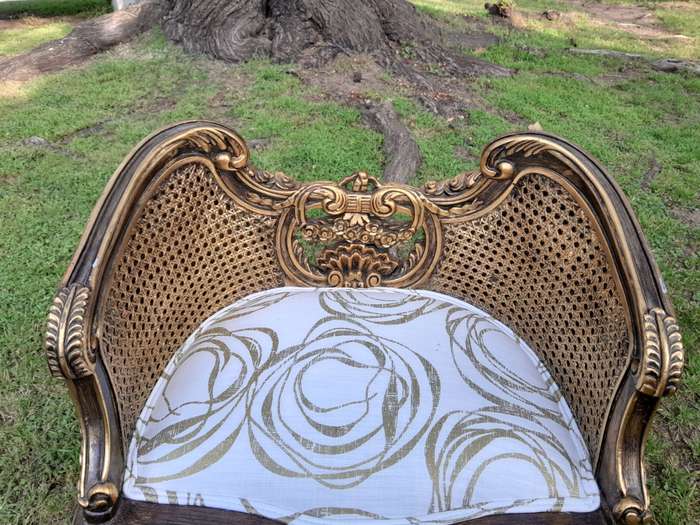 A 20TH Century French Louis XVI Style Giltwood Rattan Settee and Two Matching Bergere Chairs Upho...