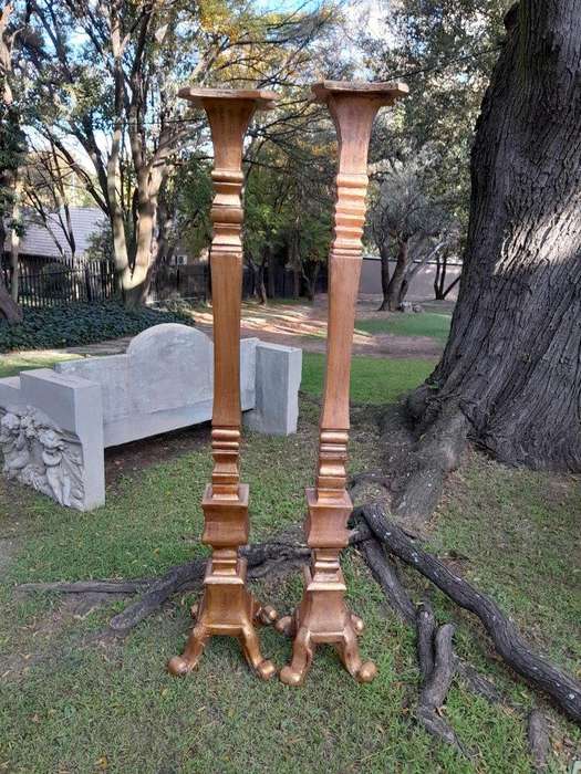 A Pair of French Style Ornately Carved Gilt-Wood Floor or Table Candle Holders (Large)