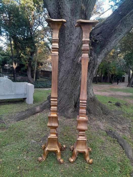 A Pair of French Style Ornately Carved Gilt-Wood Floor or Table Candle Holders (Large)