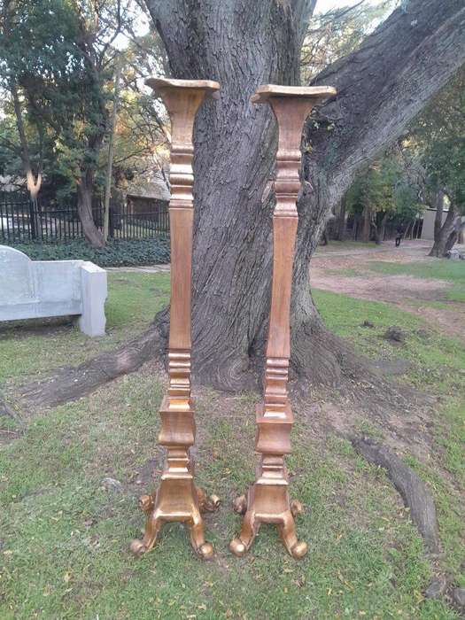 A Pair of French Style Ornately Carved Gilt-Wood Floor or Table Candle Holders (Large)