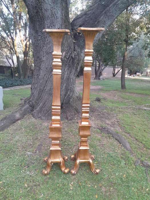 A Pair of French Style Carved and Gilt-Wood Floor or Table Candle Holders (Medium)
