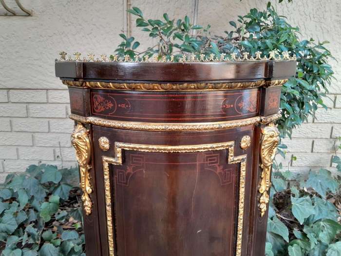 An Early 20thC French Style Mahogany Cabinet with Gilt Mounts, Gallery and Inlay