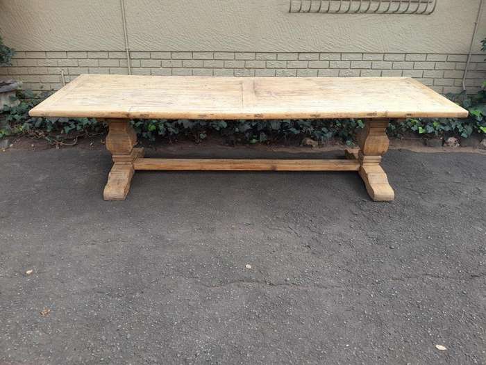 A Massive Carved Mahogany And Oak Dining / Refectory Table In A Contemporary Bleached Finish (10 ...