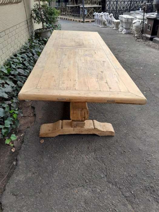 A Massive Carved Mahogany And Oak Dining / Refectory Table In A Contemporary Bleached Finish (10 ...