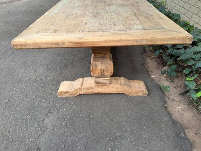 A Massive Carved Mahogany And Oak Dining / Refectory Table In A Contemporary Bleached Finish (10 ...