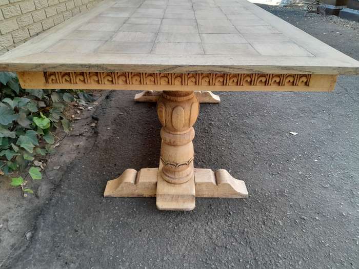 A 20th Century Oak Dining / Refectory / Entrance Table In A Contemporary Bleached Finish (Six Sea...