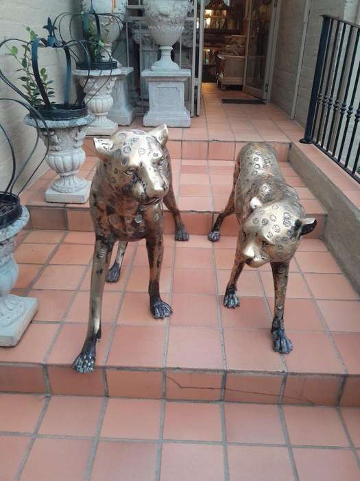 A 20th Century Pair Of Life Size Brass Cheetahs ND