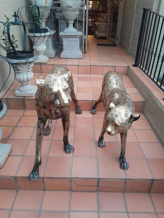 A 20th Century Pair Of Life Size Brass Cheetahs ND