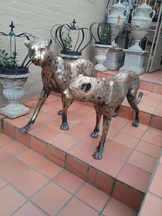 A 20th Century Pair Of Life Size Brass Cheetahs ND