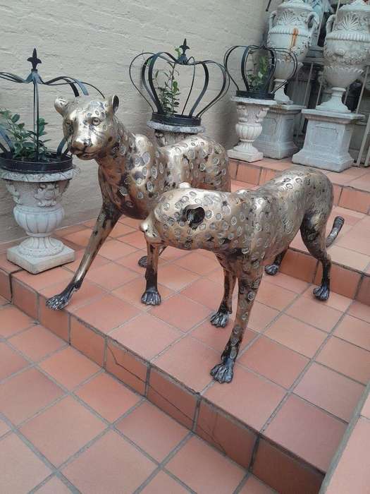 A 20th Century Pair Of Life Size Brass Cheetahs ND