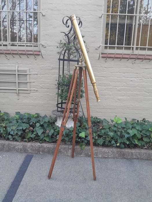 An Early 20th Century English British Ross Brass And Teak Refractor Telescope On Brass And Teak A...