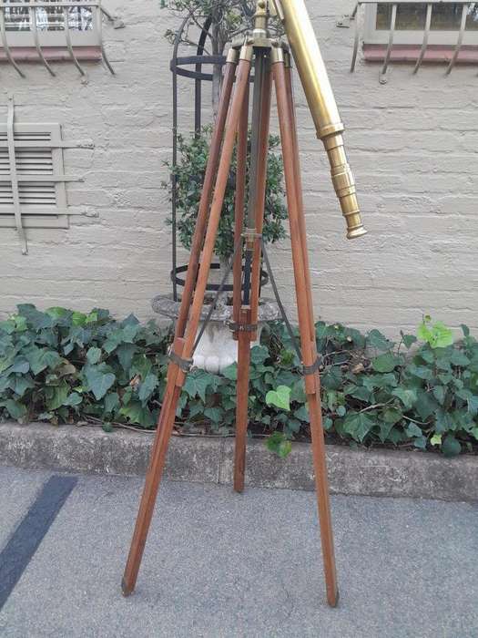 An Early 20th Century English British Ross Brass And Teak Refractor Telescope On Brass And Teak A...