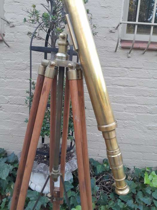 An Early 20th Century English British Ross Brass And Teak Refractor Telescope On Brass And Teak A...