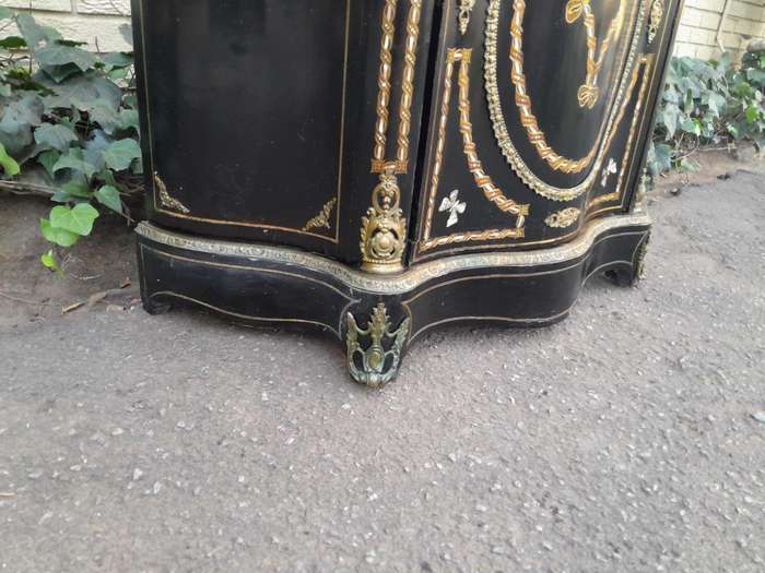 A 19th Century French Credenza With Marquetry Inlay. Mother Of Pearl And Ormolu And White Marble Top