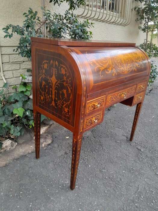 A 20th Century Rosewood And Inlaid Marquetry Cylinder Desk With Pull Out Writing Section