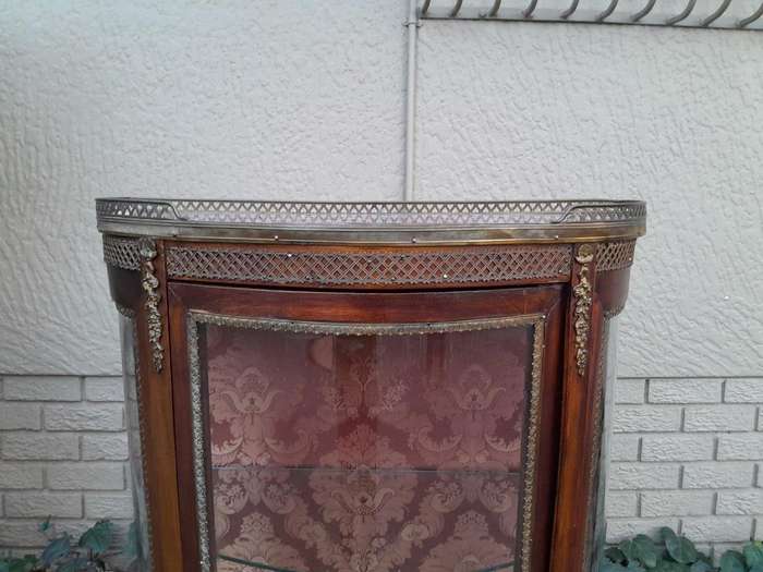 A 20th Century French Style Vitrine / Display Demi Lune Cabinet With Brass Gallery And Fittings