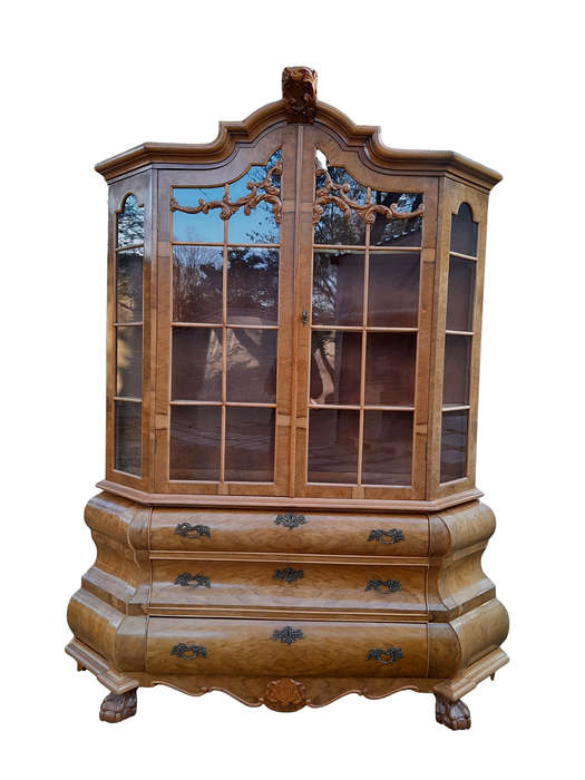 A 20th Century Dutch Walnut Display / Vitrine Cabinet in a Bleached Contemporary Finish