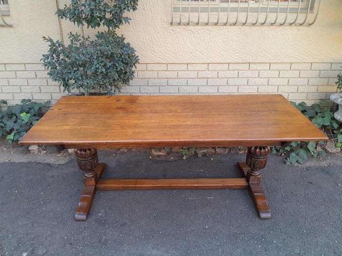 A 19th Century Circa 1900 Heavily Carved Oak Refectory Table (8 Seater)