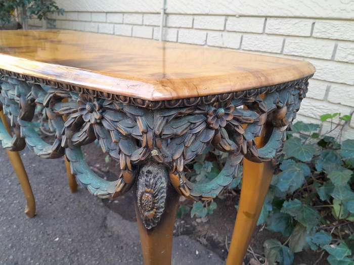 A Mid 20th Century / Circa 1950 Gilt Console Table with Decorative Faux Marble Top