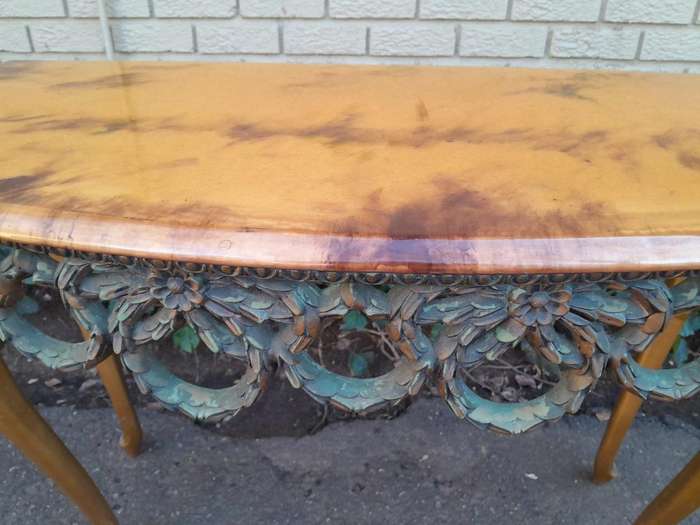 A Mid 20th Century / Circa 1950 Gilt Console Table with Decorative Faux Marble Top