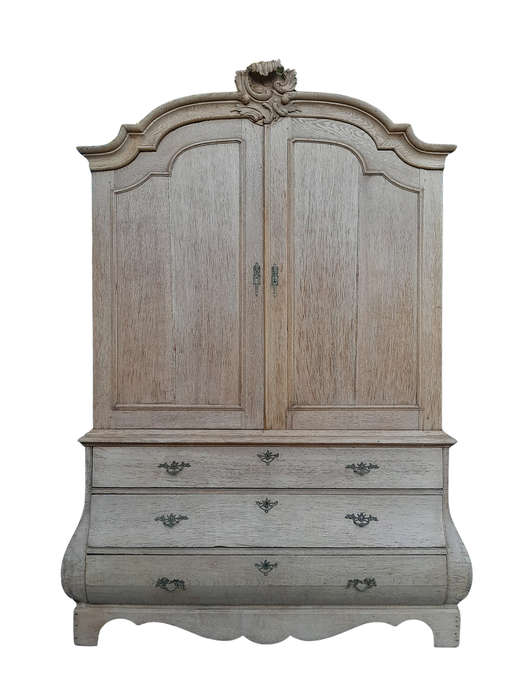 An 18th Century Dutch Oak Armoire Bombe in a Contemporary Bleached Finish