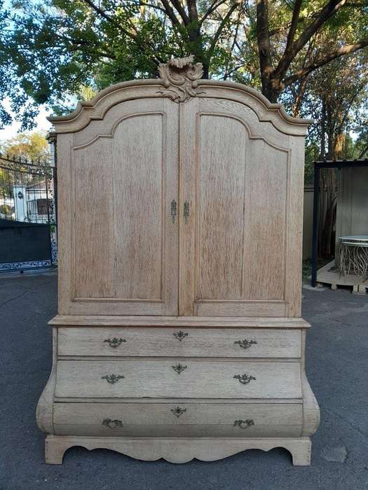 An 18th Century Dutch Oak Armoire Bombe in a Contemporary Bleached Finish