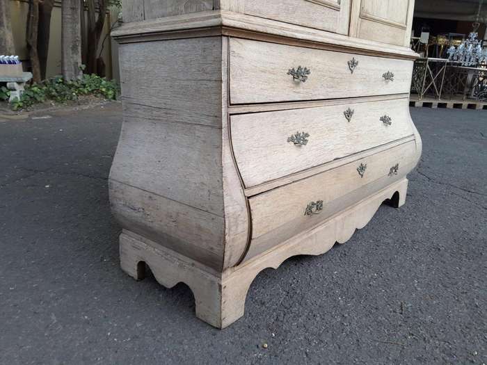 An 18th Century Dutch Oak Armoire Bombe in a Contemporary Bleached Finish