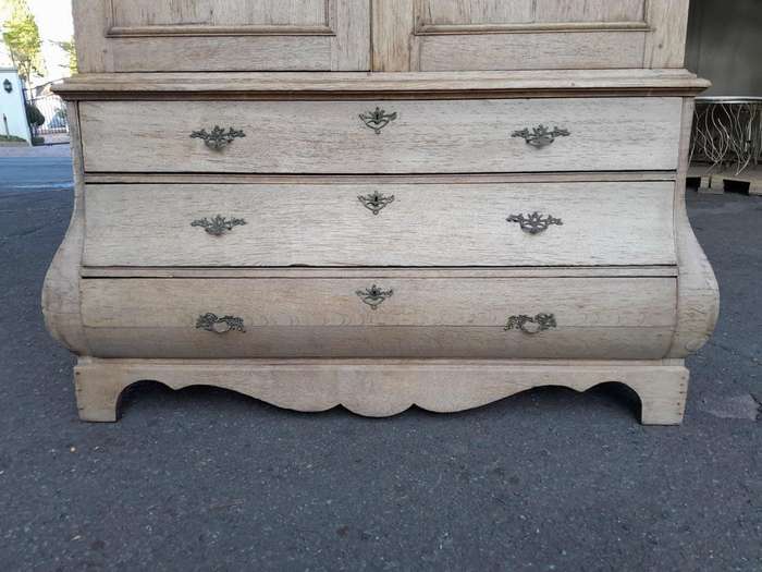 An 18th Century Dutch Oak Armoire Bombe in a Contemporary Bleached Finish