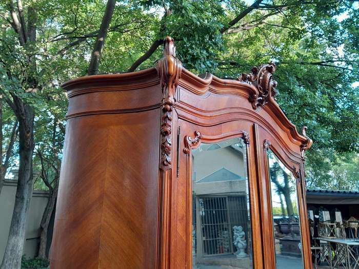 A 20th Century French Louis XV Style Walnut Armoire with Bevelled Mirrors