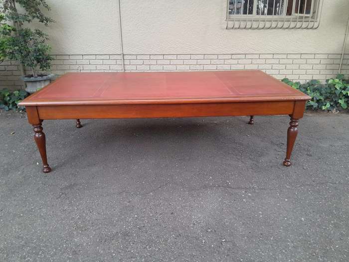 An Antique 19th Century Massive Wooden Library Table / Desk With Tooled and Inlaid Leather