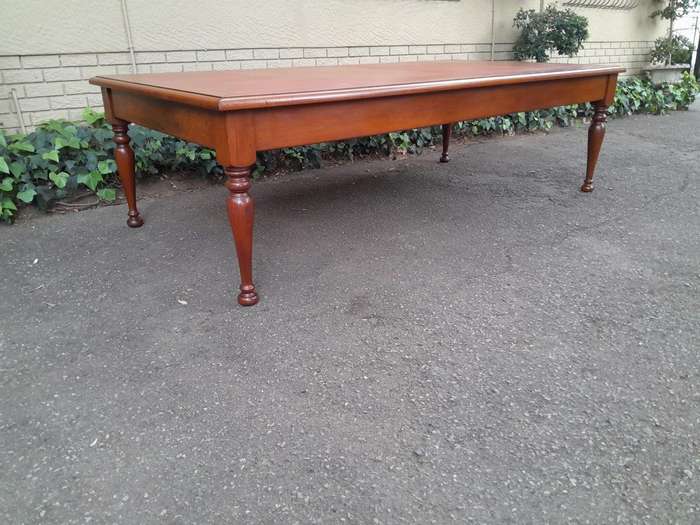 An Antique 19th Century Massive Wooden Library Table / Desk With Tooled and Inlaid Leather