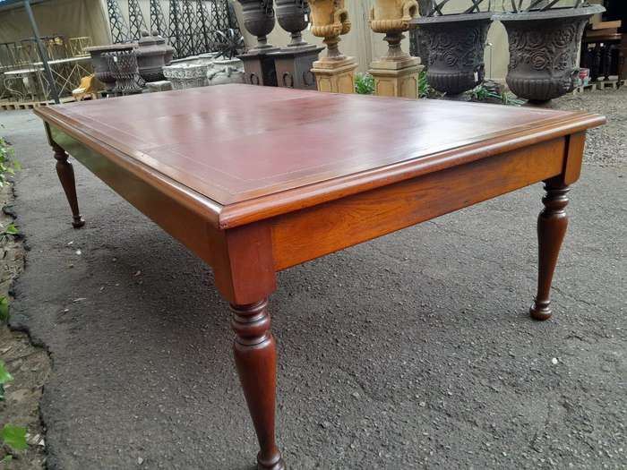 An Antique 19th Century Massive Wooden Library Table / Desk With Tooled and Inlaid Leather