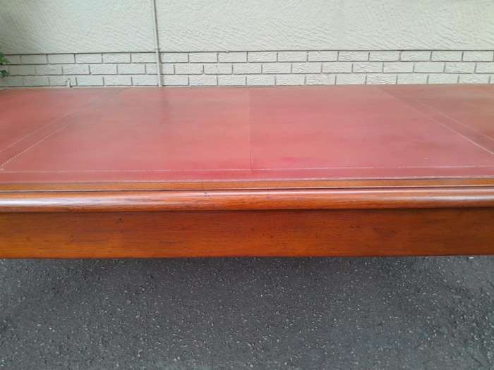 An Antique 19th Century Massive Wooden Library Table / Desk With Tooled and Inlaid Leather