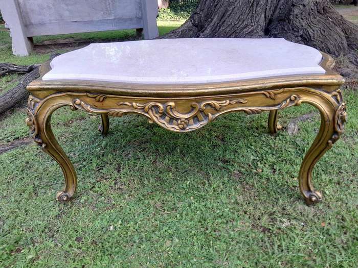 A French Style Ornately Carved Coffee Table with Marble Top