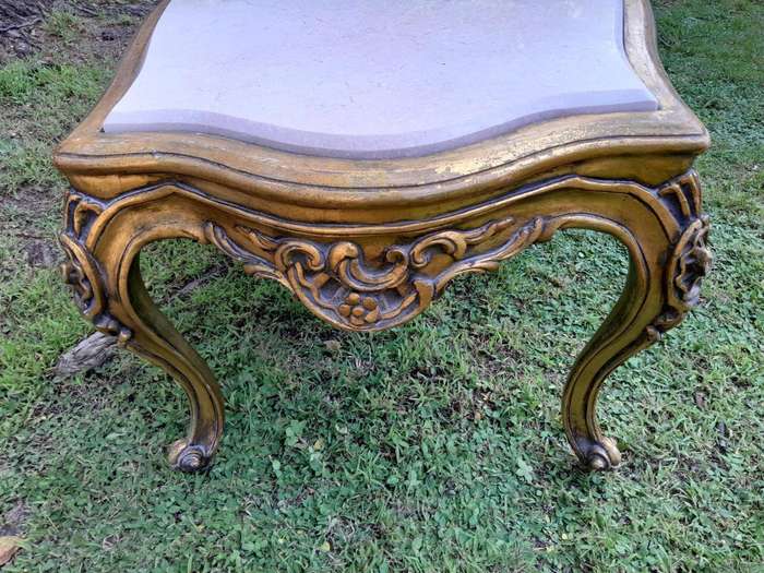 A French Style Ornately Carved Coffee Table with Marble Top