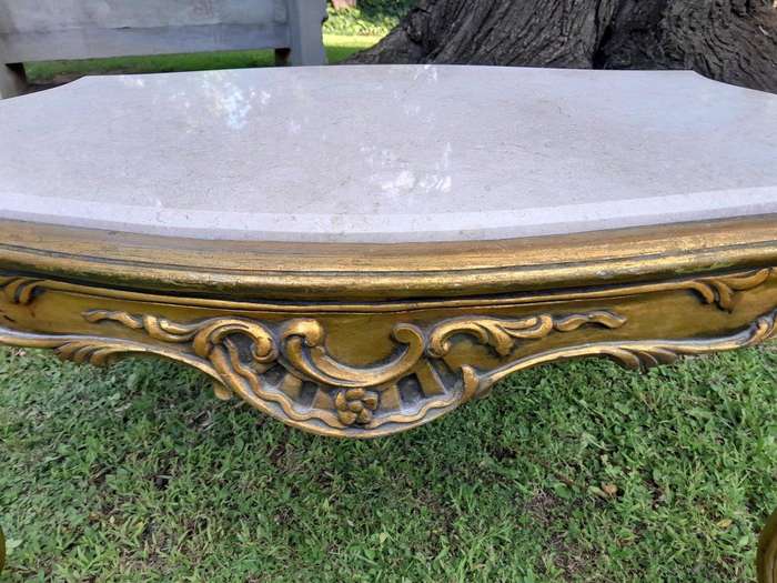 A French Style Ornately Carved Coffee Table with Marble Top