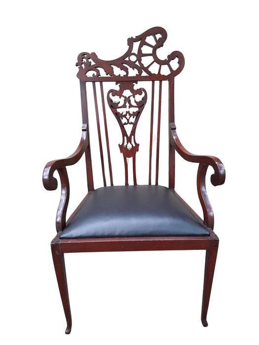 An Antique Edwardian Carved Mahogany Armchair