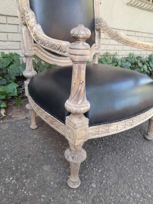 A 20TH Century French Style Ornately Carved Pair of  Oak Armchairs in a Contemporary Bleached Fin...
