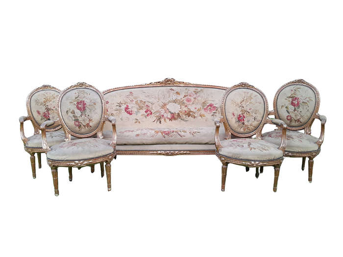 A 20th Century French Giltwood Five Piece Set Comprising A Settee / Canape and Four Armchairs