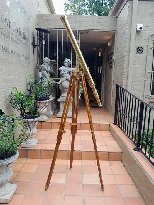 A 20th Century Brass Telescope on Brass and Wood Tripod Stand