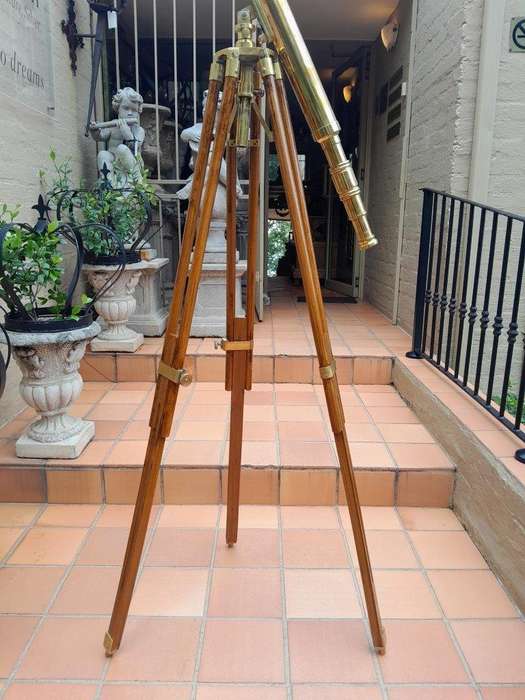 A 20th Century Brass Telescope on Brass and Wood Tripod Stand