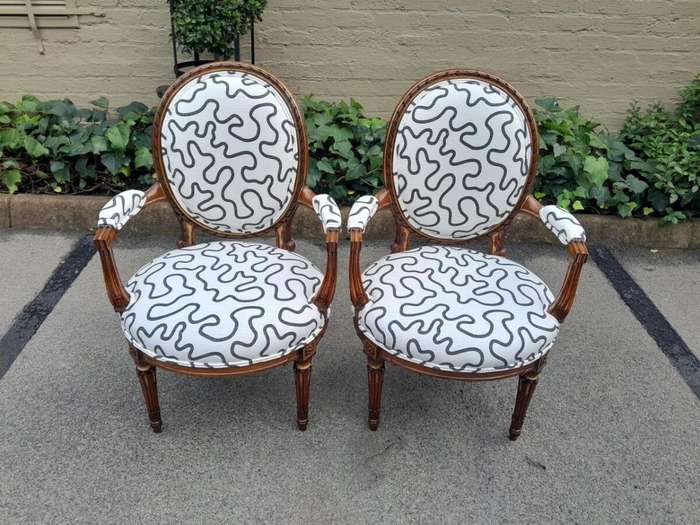 A 20th Century Pair Of French Louis XVI Style Walnut Chairs