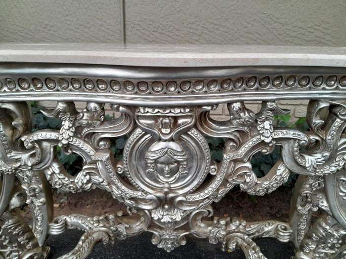 A 20th Century Ornately Carved Gilt Console / Drinks Table With Cream Marble Top