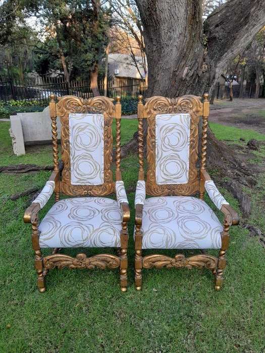 A 20th Century Pair Of Giltwood / Gilded Throne / Arm Chairs