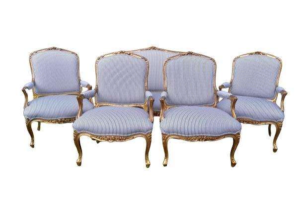 An Antique 19th Century French Carved And Hand Gilded With Gold Leaf Set Consisting Of A Settee  ...