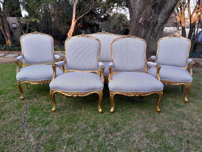 An Antique 19th Century French Carved And Hand Gilded With Gold Leaf Set Consisting Of A Settee  ...